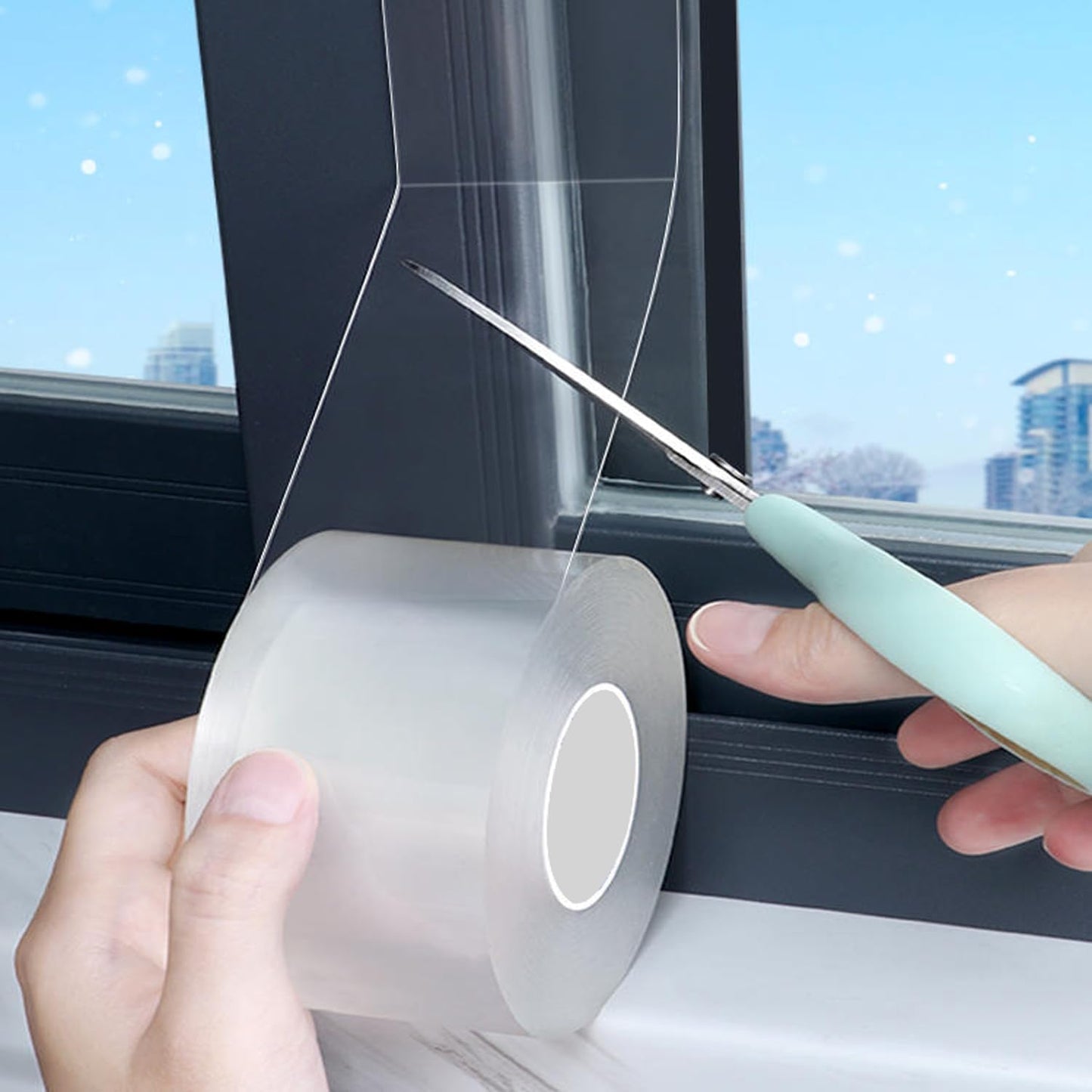 Transparent Window Weather Sealing Tape 2 Inch x 16.5 FT Weather Stripping Residue-Free Clear Window Insulation Tape for Doors Windows and Shower Glass Gaps (2 in * 16.5 FT)