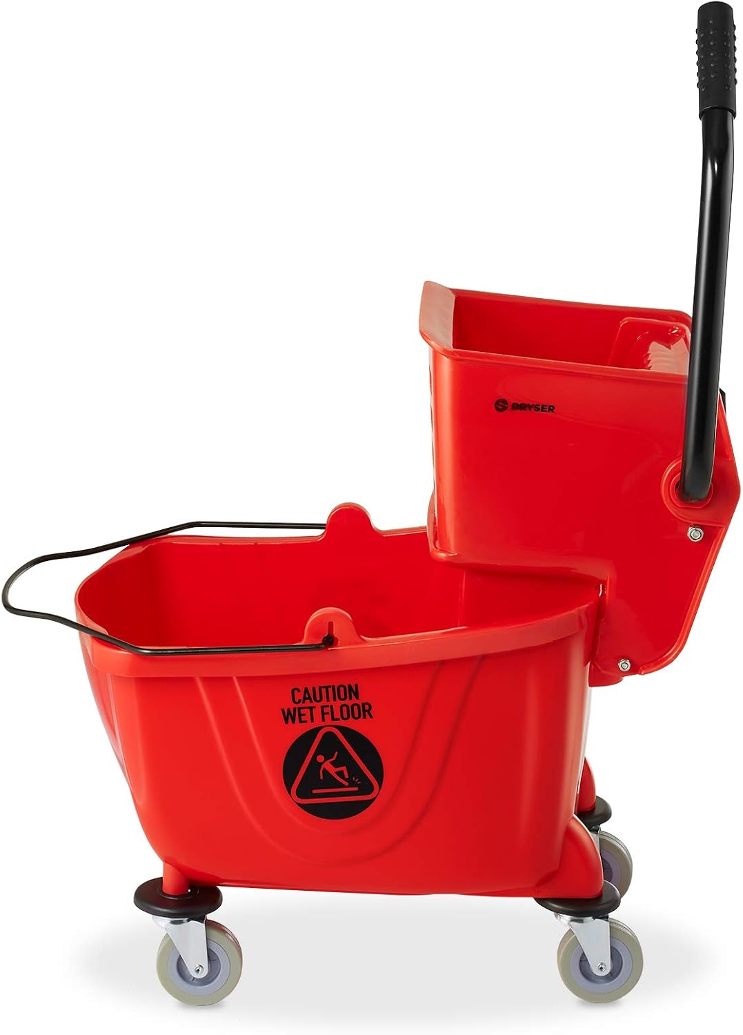 Dryser Commercial Mop Bucket with Side Press Wringer, 26 Quart, Red