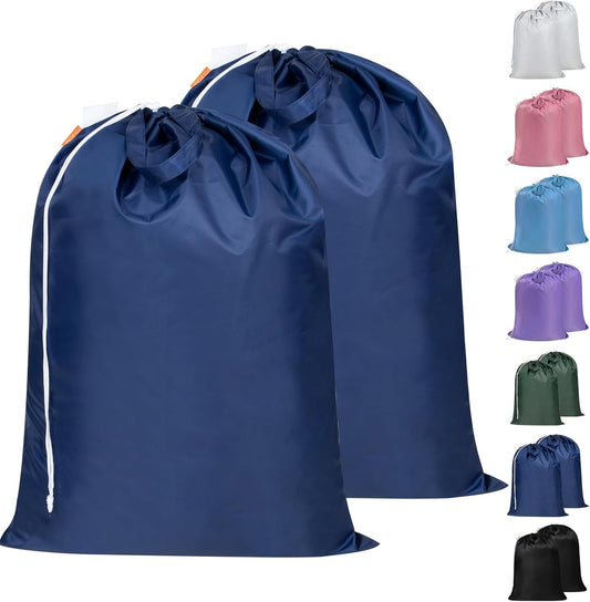 Polecasa Heavy Duty Large Laundry Bag with 130gsm Tear Resistant Fabric and Handles, Easy to Carry Dirty Clothes Drawstring Bag,Perfect for College Dorm, Travel, 2 Pack 28”x36”, Navy