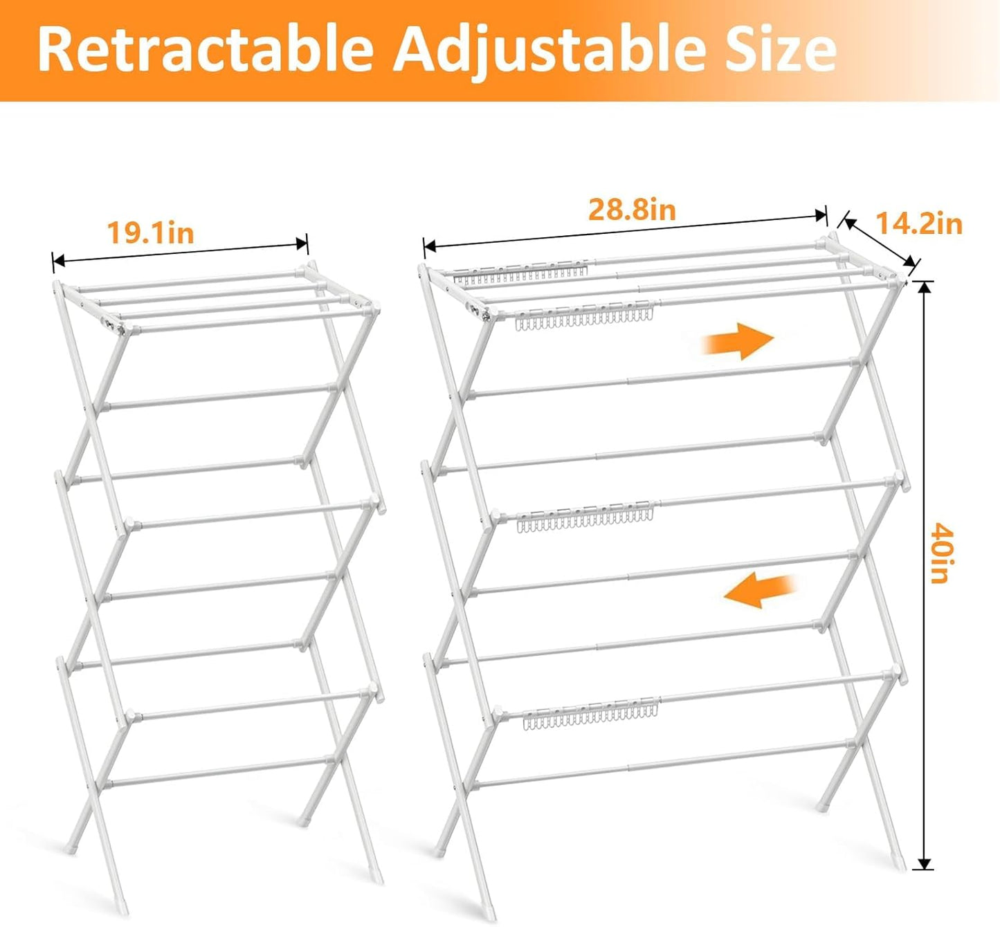 3 Tier Clothes Drying Rack,Foldable & Portable Clothing Drying Rack,Space-Saving Design, Indoor & Outdoor Laundry Rack for Drying Clothes,Metal Dryer Rack-Pure White