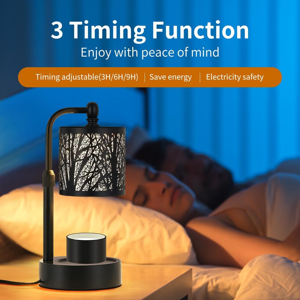 ﻿Tree Candle Warmer Lamp, LED Colors Changing Candle Warmer with ATimer, Bedroom Living Room Home Decor Wax Melting Warmer for Jar Candles (Double Pole -Black)