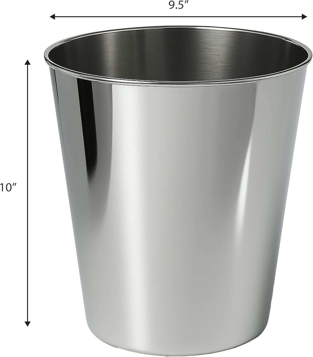happimess HPM1113D Nolan Modern Classic Smooth Steel 2-Gallon Wastebasket for Home, Bathroom, Living Room, Office, Bedroom, Kitchen, Polished Steel