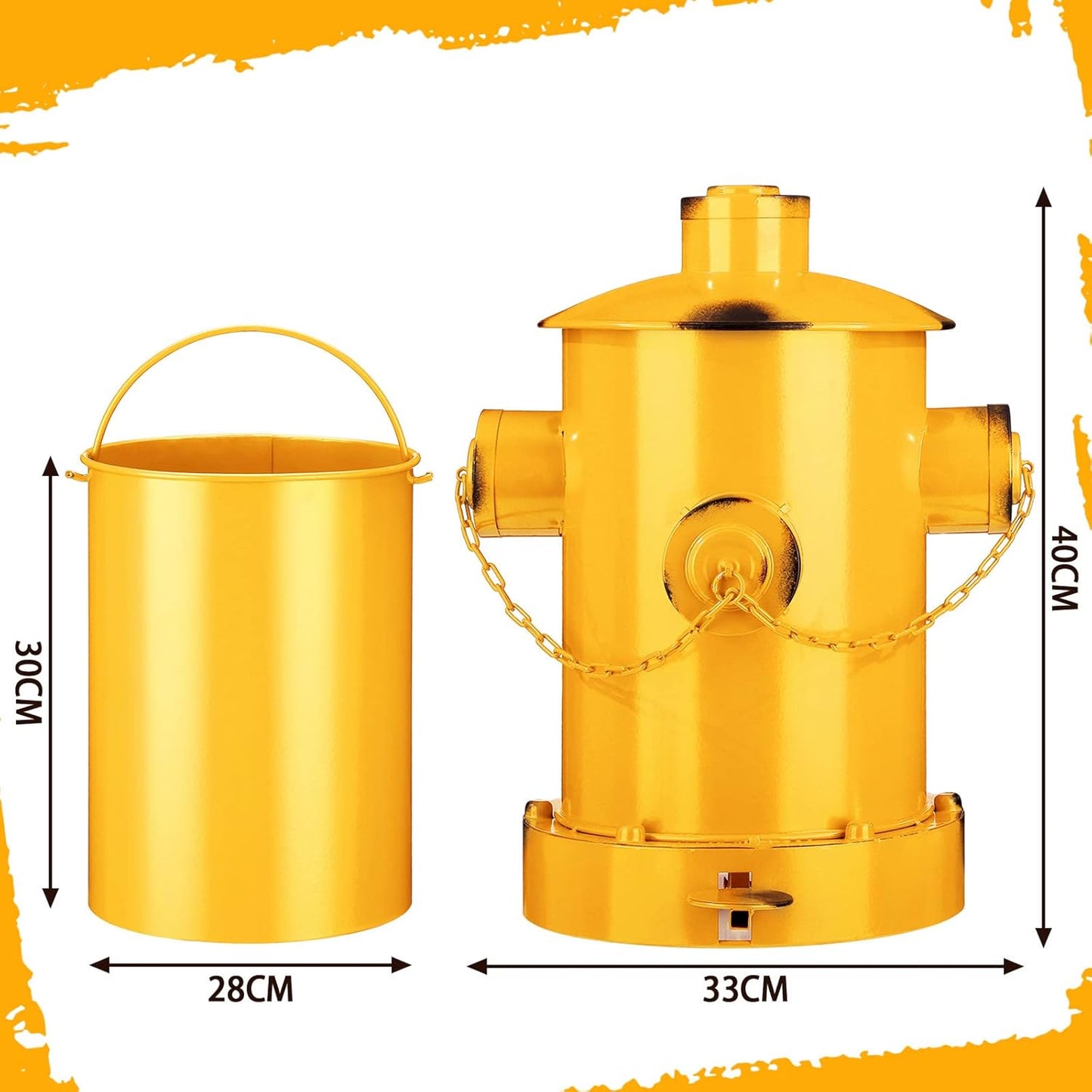 Hoolerry Fire Hydrant Trash Can Retro Creative Garbage Can with Inner Bucket Large Capacity Wrought Iron Pedal Trash Can Indoor Outdoor Waste Bins for Park Garden Kitchen Garbage (Yellow, Small)