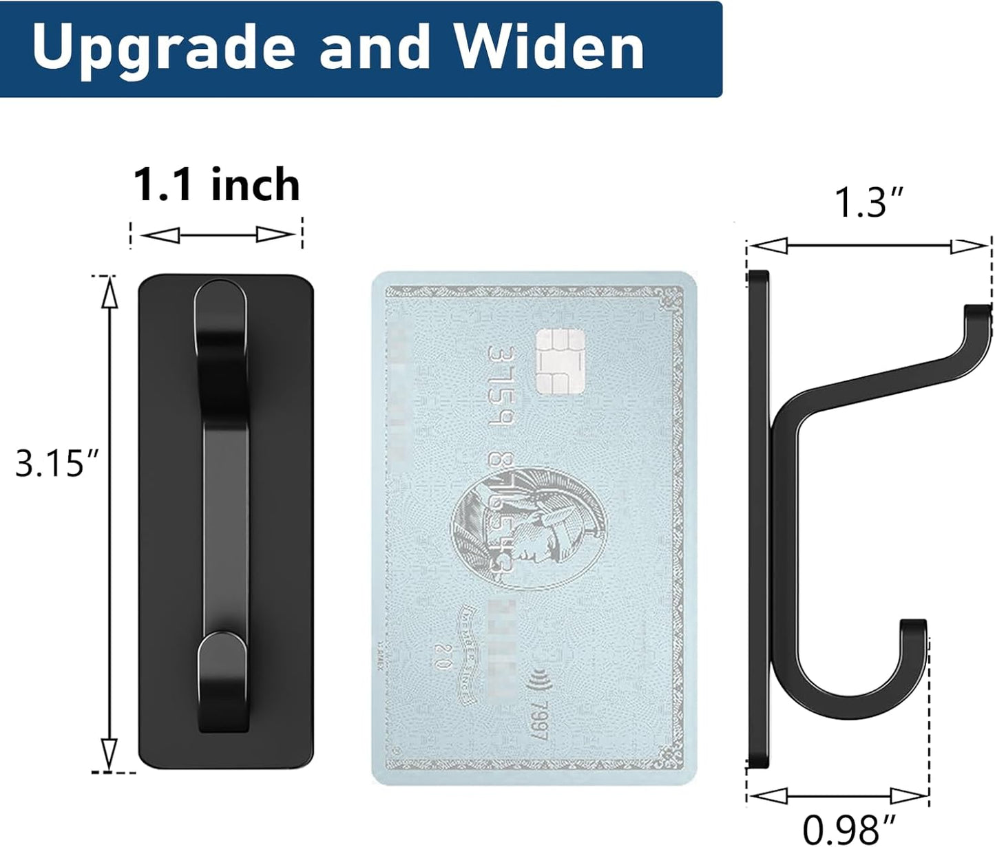 Wall Hooks for Coat and Towel: 13LB Adhesive Door Hanger Stick on, Black 6 Pack