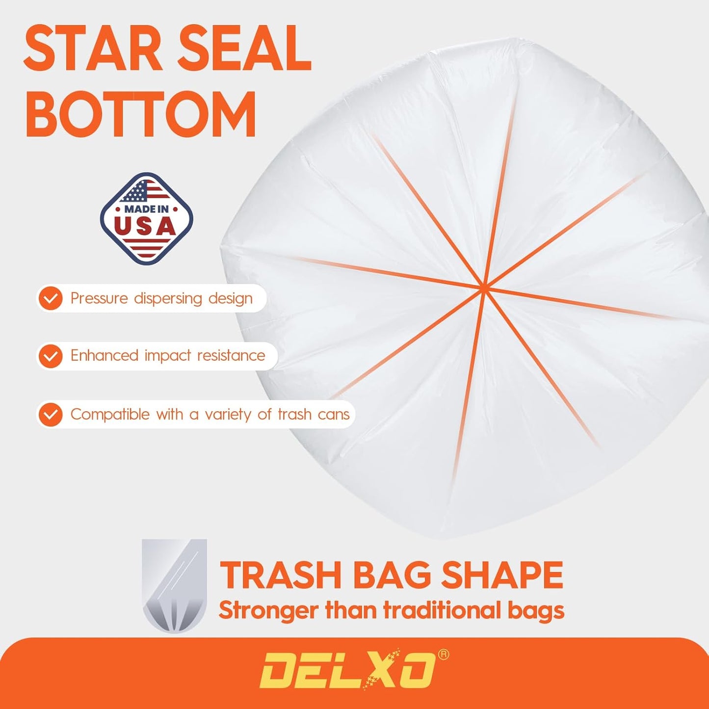DELXO 30-33 Gallon Trash Bags, 250 Count Heavy Duty Large Clear Garbage Bags, Thick Durable and Puncture-Resistant Plastic Bags for Kitchens, Yards & Offices, Made in USA