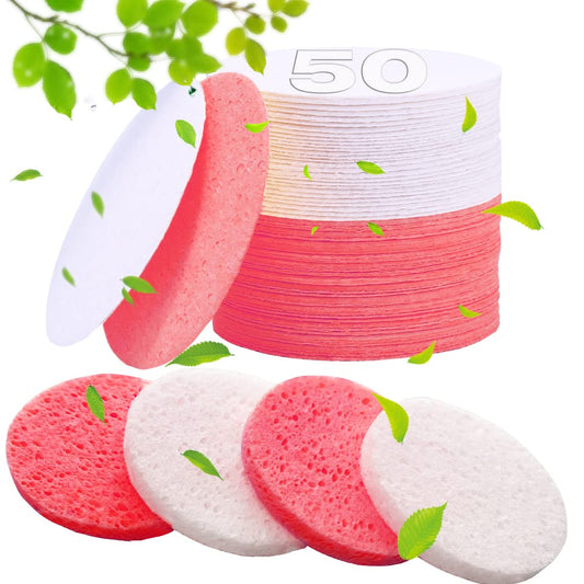 METUUTER 50 PCS Compressed Facial Sponges for Estheticians- 100% Natural Cellulose Face Sponge Spa Sponges for Face Cleansing, Massage, Pore Exfoliating, Mask, Makeup Removal