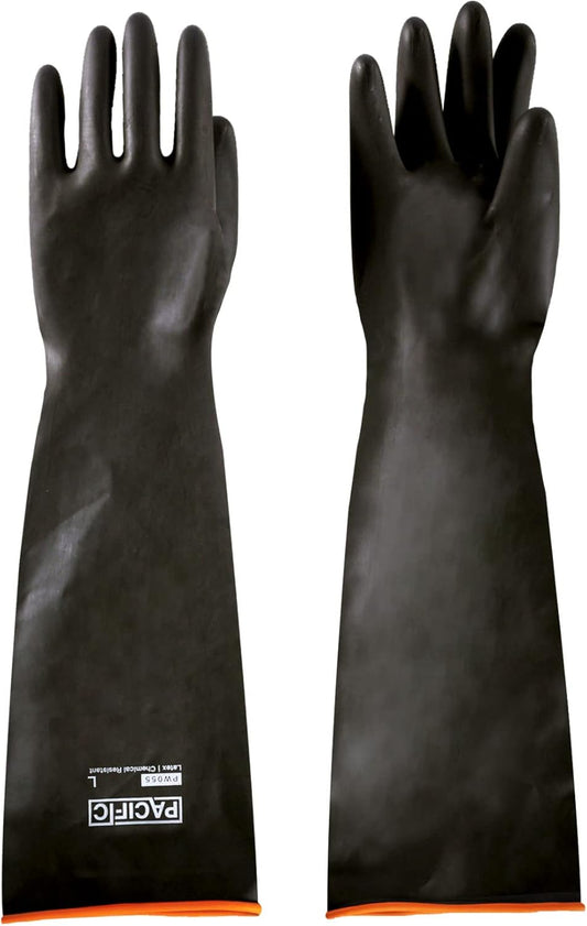 PACIFIC PPE Heavy Duty Latex Chemical Gloves, Strong Acid Resistance Rubber Gloves, Against Alkali and Oil, 22", 1 Pair