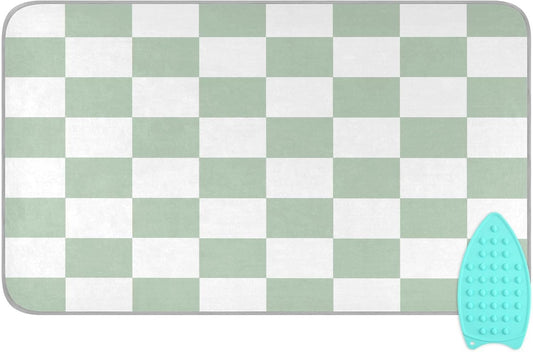 Checkered Green and White Png Ironing Mat Thickened Ironing Blanket Travel Portable Double-Side Using Ironing Pad Travel Isolate Heat Pad Cover for Washer Dryer Table Top Countertop 27.6x47.2in