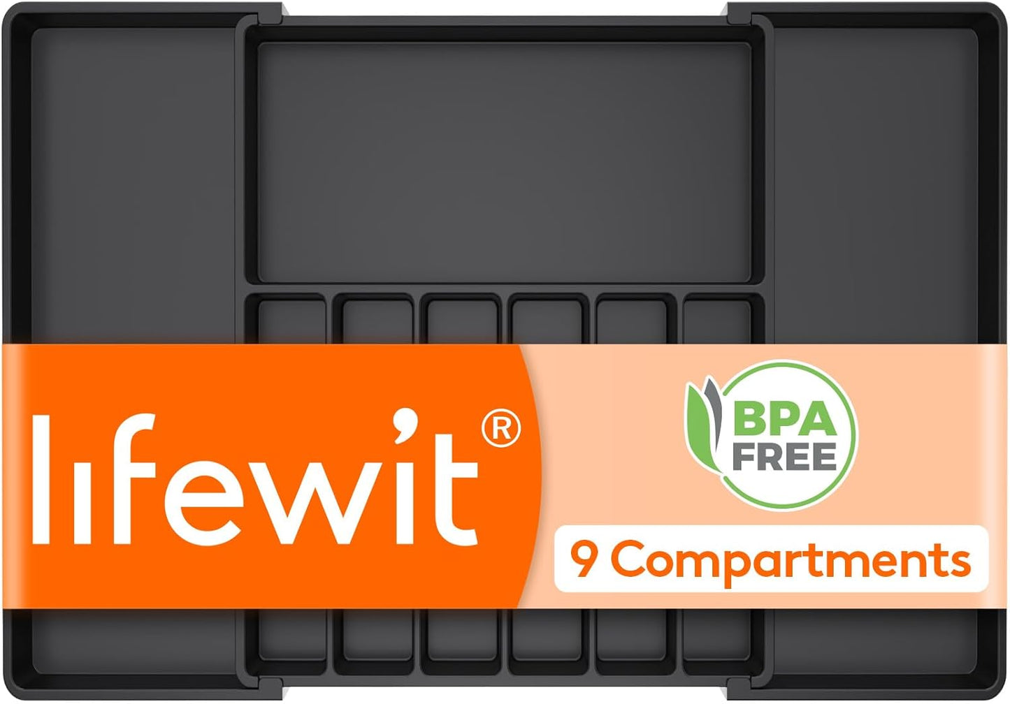 Lifewit Silverware Drawer Organizer, Expandable from 18.7 to 33 inches, Adjustable Utensil Tray for Kitchen, Large Cutlery Holder, Plastic Flatware Storage for Spoons Forks Knives, Black