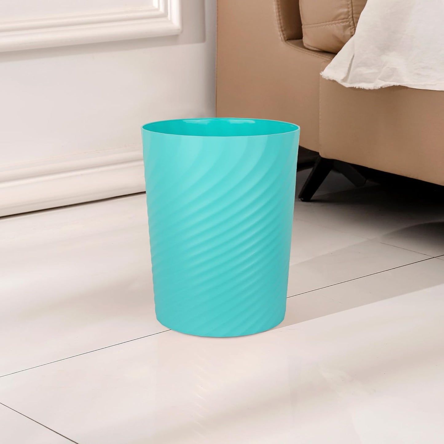 UUJOLY Plastic Small Trash Can Wastebasket, Garbage Container Basket for Bathrooms, Laundry Room, Kitchens, Offices, Kids Rooms, Dorms, (Light Blue, 1.8 Gallon)