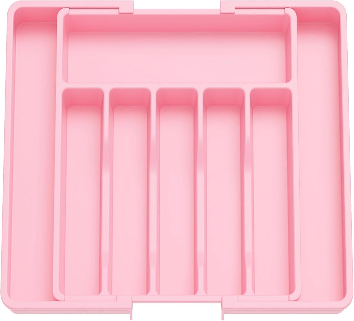 Lifewit Silverware Drawer Organizer, Expandable Utensil Tray for Kitchen, BPA Free Flatware and Cutlery Holder, Adjustable Plastic Storage for Spoons Forks Knives, Large, Pink