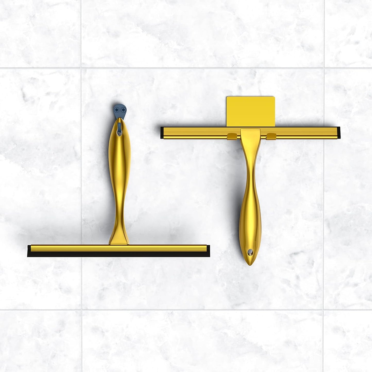 Shower Squeegee and Window Squeegee, Stainless Steel, 100% Streak-Free, Cleaner for Bathroom Showers Glass Doors, Home Mirrors, Car Windows Wiper, Adhesive Holder, Shower Door Hook, 10 Inch, Gold