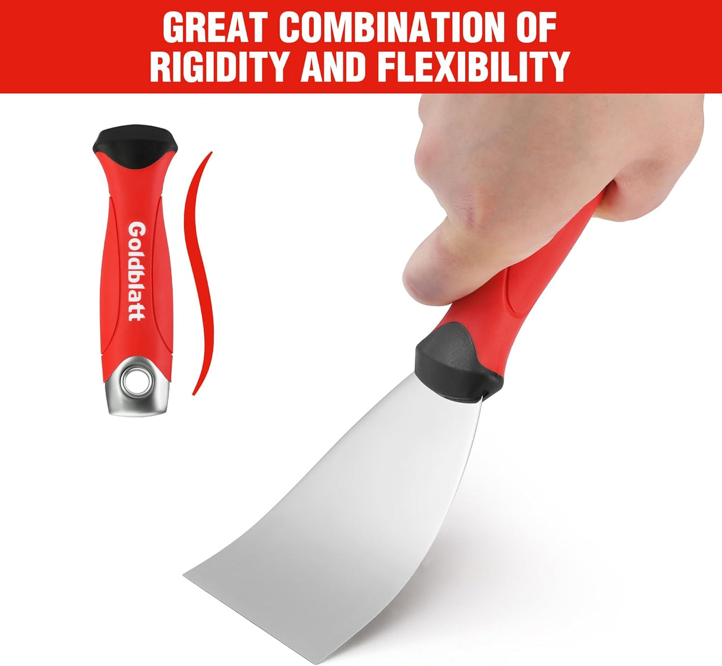 Goldblatt 3" Putty Knife, Stainless Steel Scraping Paint, Putty Knife Scraper with Hammer End, Soft Grip, Perfect for Drywall Repairing and Finishing