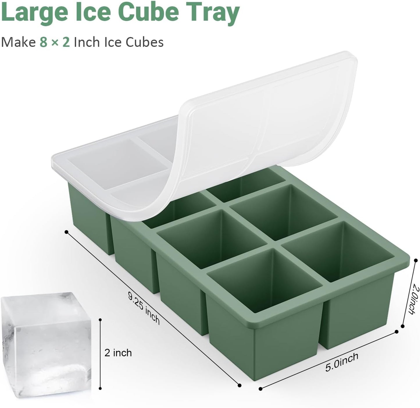 Large Ice Cube Trays for Whiskey: GGOW Big Silicone Ice Cube Trays - Huge Square Ice Cubed Tray for Whisky and Cocktail