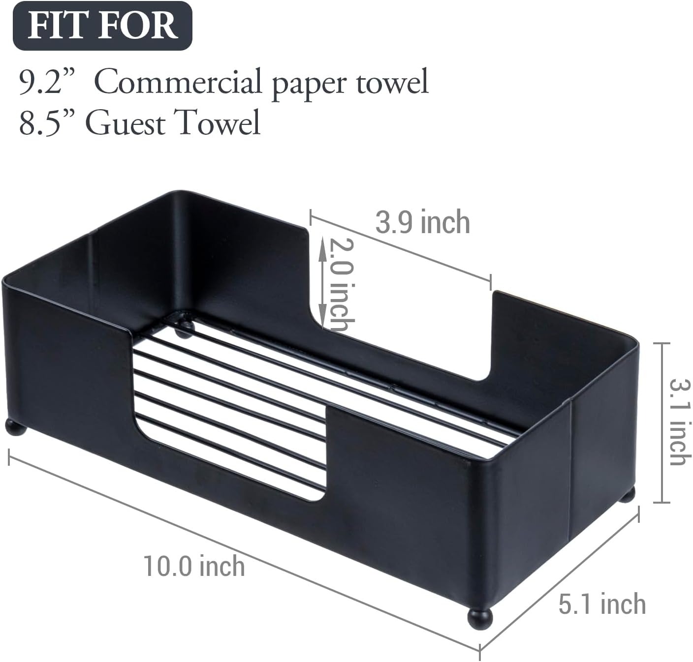 MyGift Modern Matte Black Metal Folded Paper Towel Holder for Commercial & Guest Bathroom, Sink Countertop or Vanity Table Disposable Napkin Storage Tray, Fits Multifold Towels up to 9.2 x 4.5 Inches
