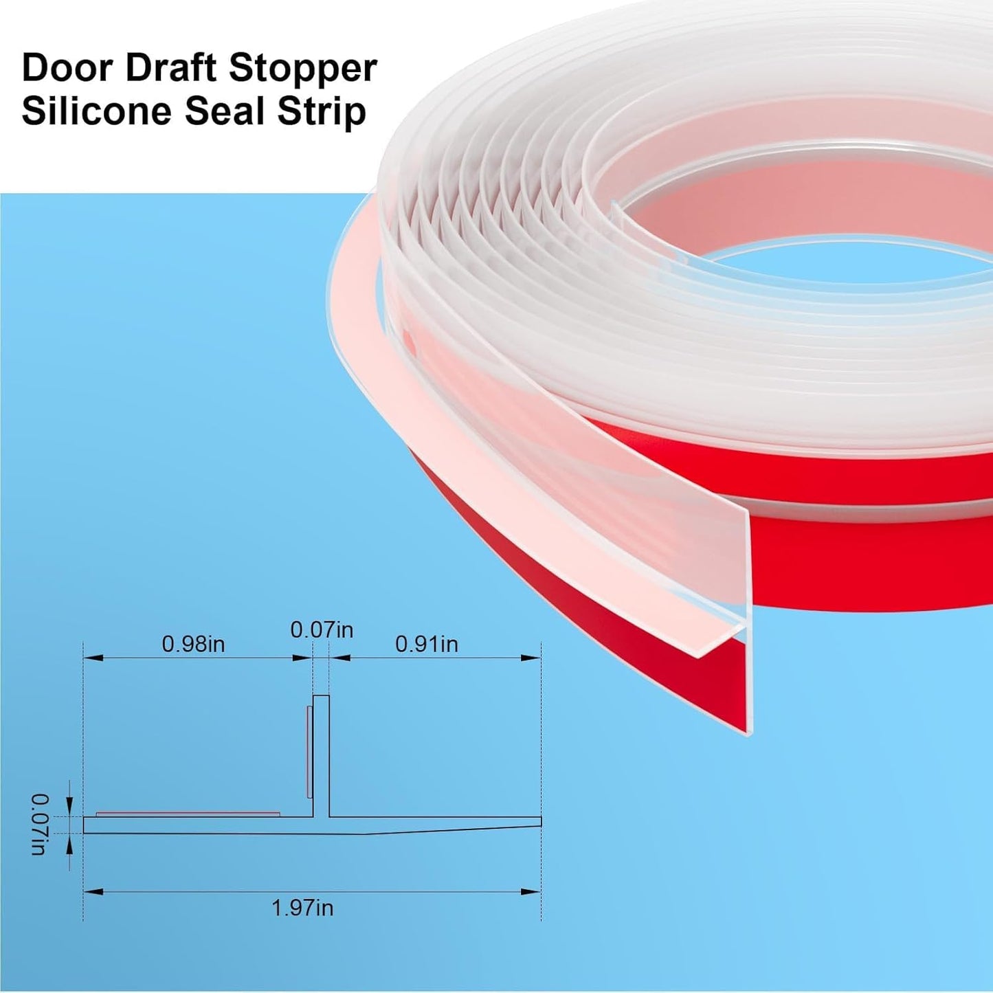T-Shaped Door Draft Stopper, 1.97 in x 10 Ft Silicone Seal Strip for Windows Gaps, Weather Stripping Seal Strip Shower Sweep, Clear