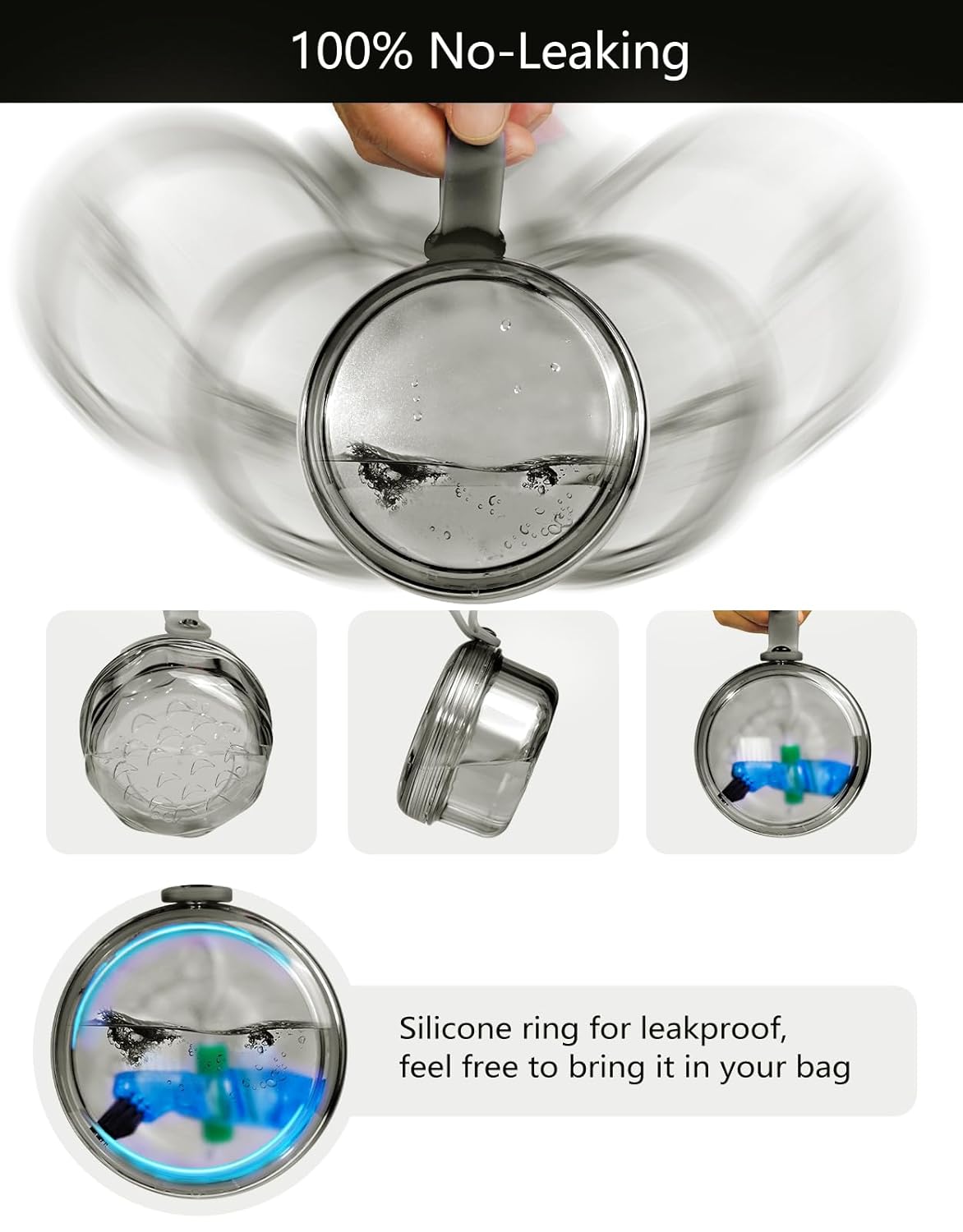 Leakproof Denture Case Denture Soaking Cup False Teeth Container, Dental Denture Bath Holder Storage Box Retainer Cleaner Case for Traveling - Leak Proof and Lid Waterproof - Transparent Black