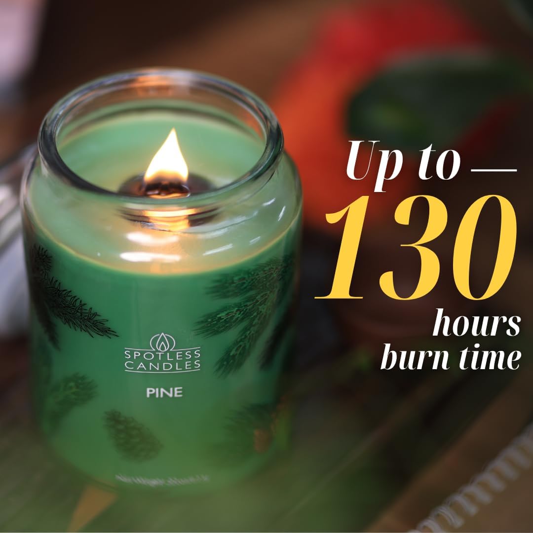 Pine Candle - Large 22oz Glass Jar with Wooden Wick 130 Hours Burn Time - Decorated Jar Within a Presentation Gift Box and Protective Shipping Box