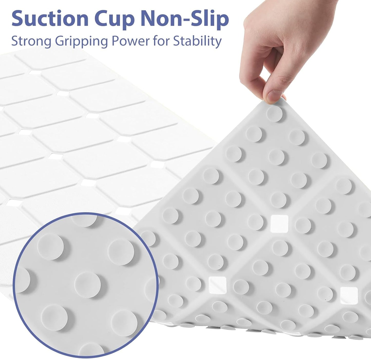 Bathtub Mat Non Slip Silicone Foldable Extra Long Tub Mat Strong Suction Cups & Large Drain Holes, Durable,Machine Washable for Smooth Surfaces Shower Mat, Ideal for Families Beige,15"x40" White