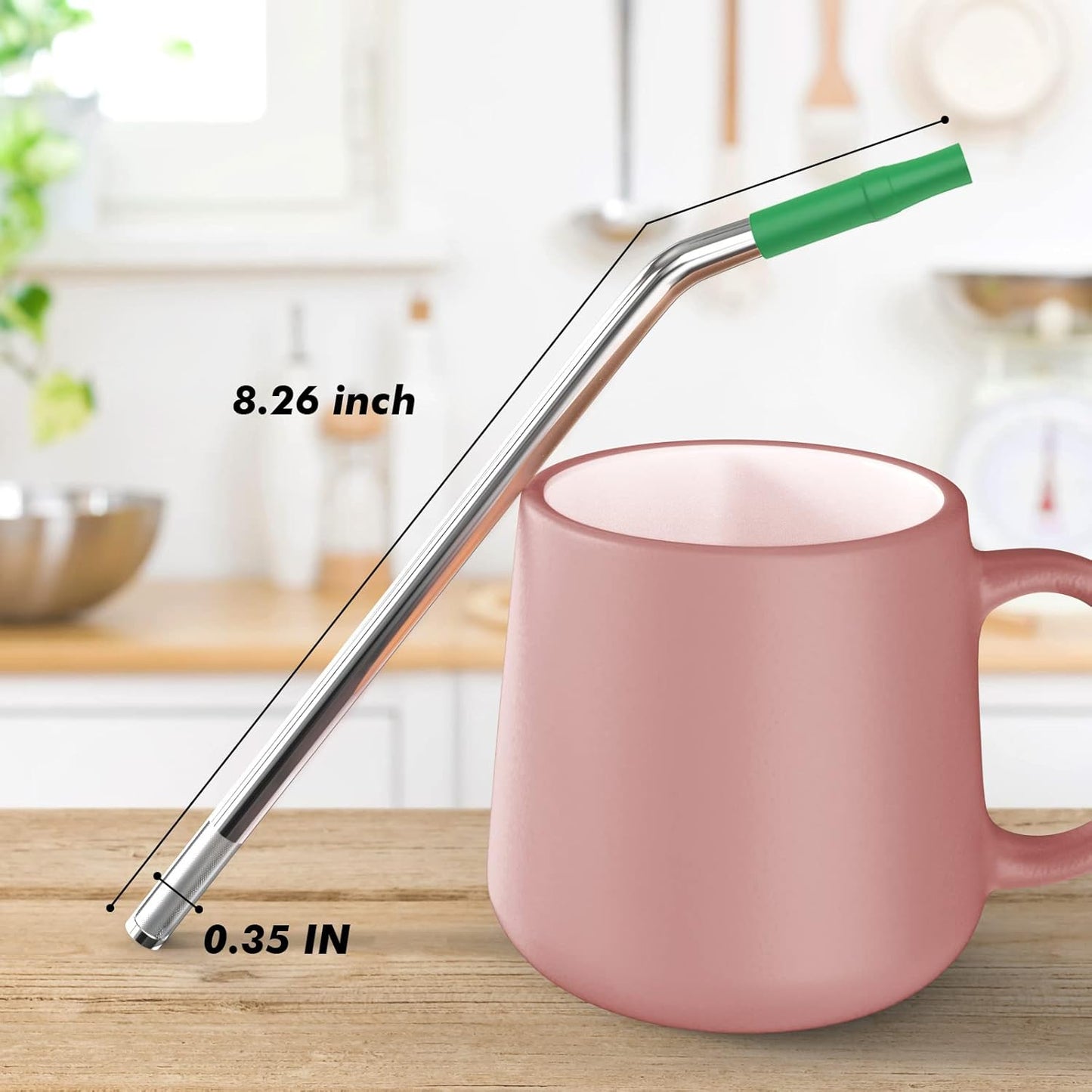 (4 Pack) Stainless Steel Straws Long Metal Straws with Cleaning Brush, Removable Filter, Size 8.26 * 0.35 inches