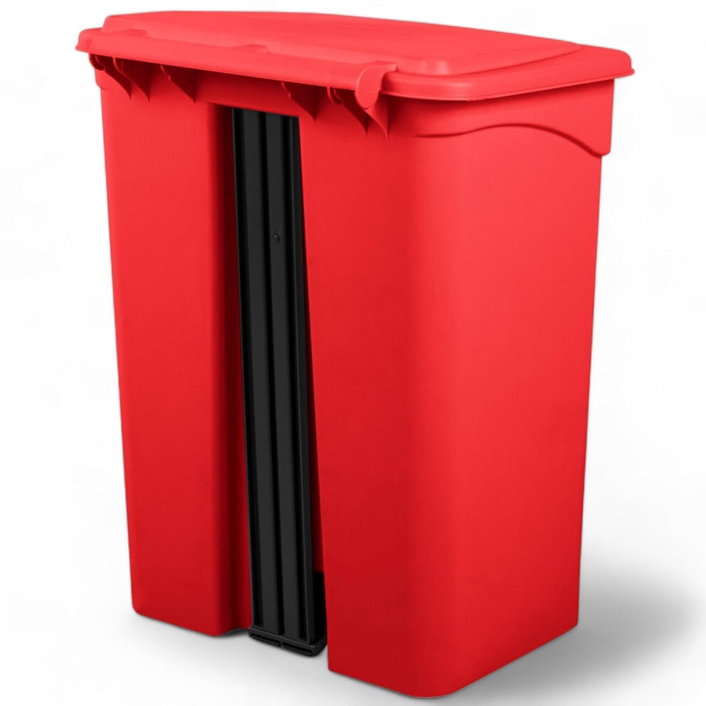 PRO&Family Step-On Trash Can with Lid, Plastic Waste Bin, Foot Pedal Operation (Red, 18 Gallon)