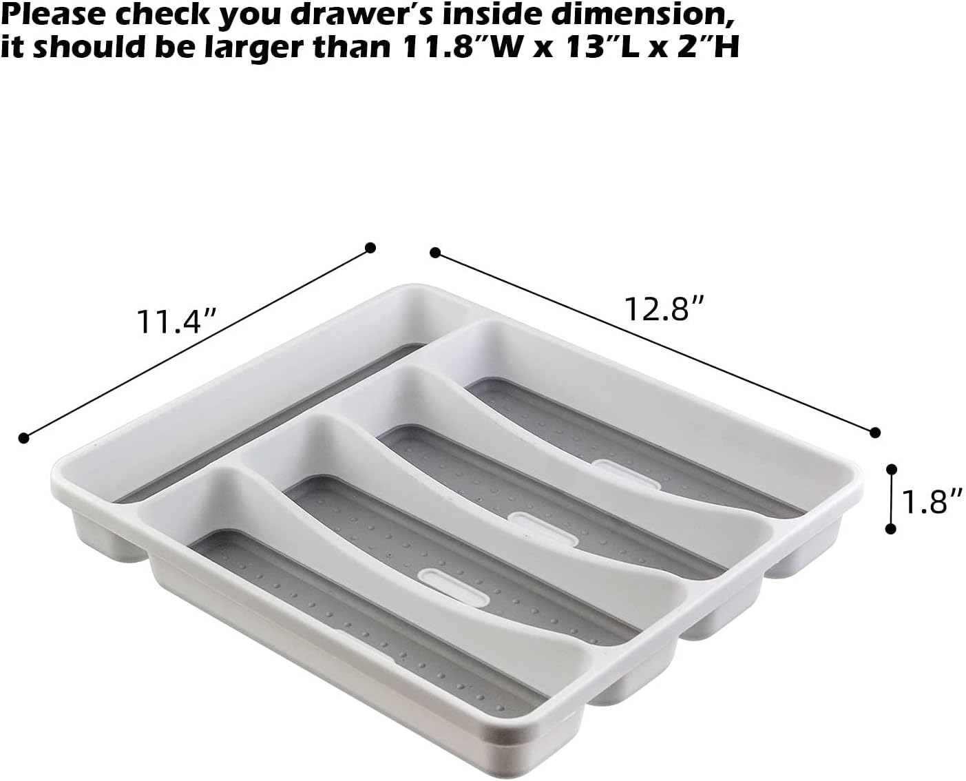 LeMuna Silverware Tray for Drawer, Plastic Cutlery Tray Kitchen Drawer Organizer, 5 Compartment Flatware Cutlery Organizer, Soft-Grip Lining and Non-Slip Rubber Feet