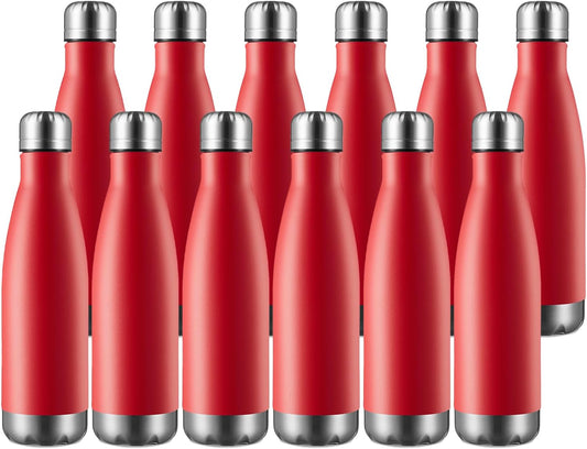 MEWAY 17oz Sport Water Bottle 12 Pack Vacuum Insulated Stainless Steel Leak-Proof Double Wall Cola Shape Water Bottle,Keep Drinks Hot & Cold (Red,12 Pack)