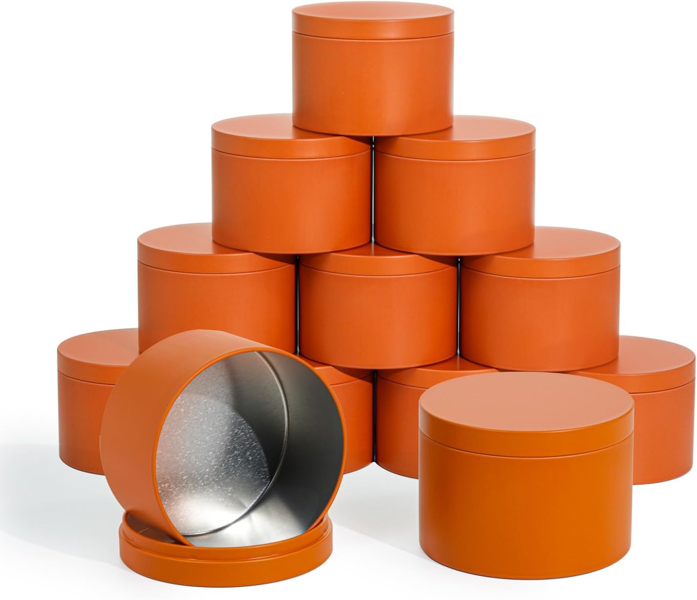 Candle Tins with Lids, 3 Wicks Containers 12 Pack 14oz/420ml Seamless Bulk for Candle Making Supplies Empty Candle Jars - Orange