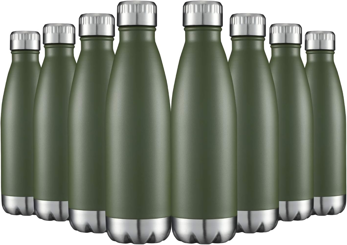 HASLE OUTFITTERS 17oz Stainless Steel Water Bottles Bulk, Vacuum Insulated Double Walled Powder Coated Reusable Metal Sports Water Bottles Keep Drinks Hot and Cold, ArmyGreen, 8Packs