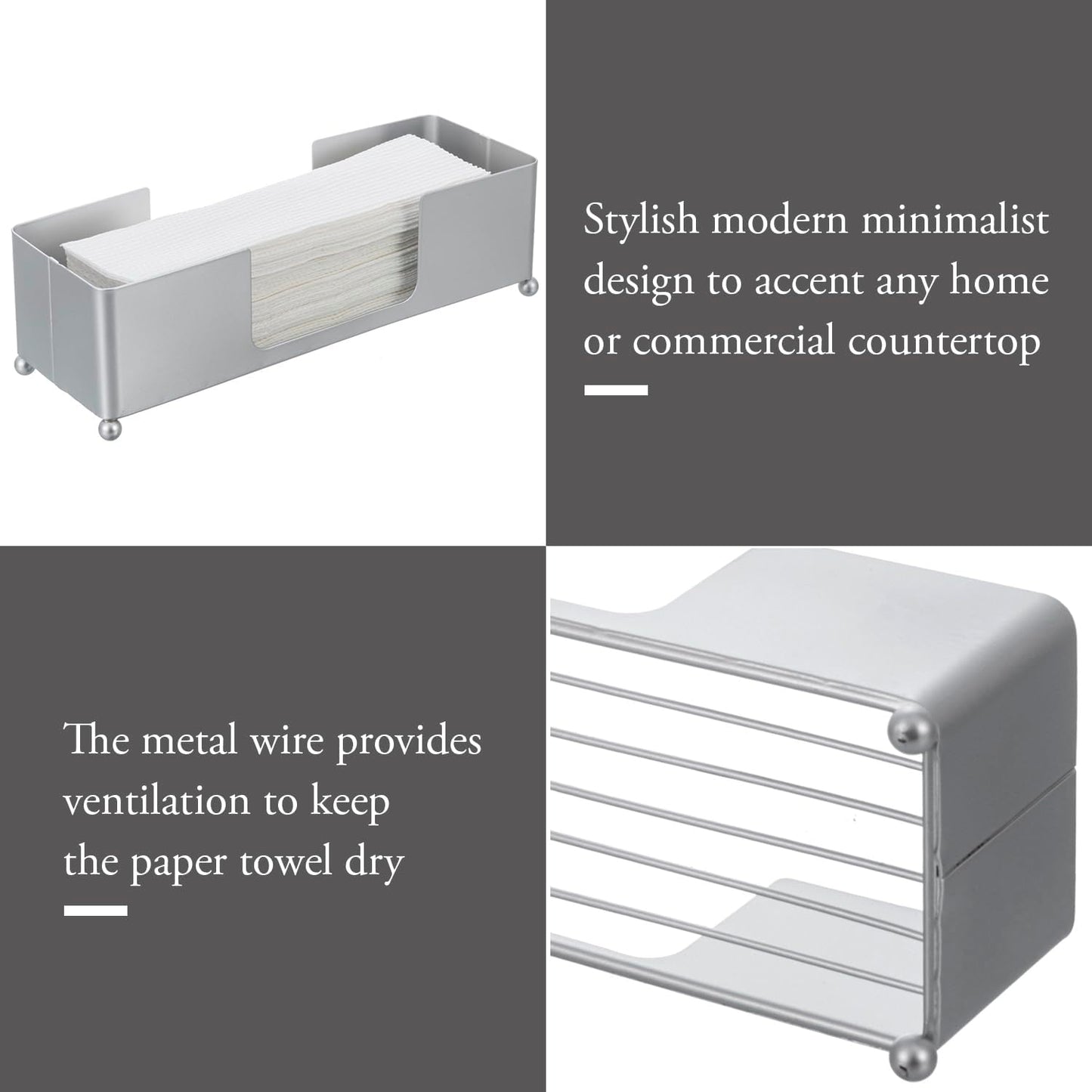 MyGift Metal Tabletop Folded Hand Towel Holder, Modern Silver Tone Commercial Countertop Tissue Dispenser Tray for Trifold, C-Fold and Z-Fold Towels, Set of 2