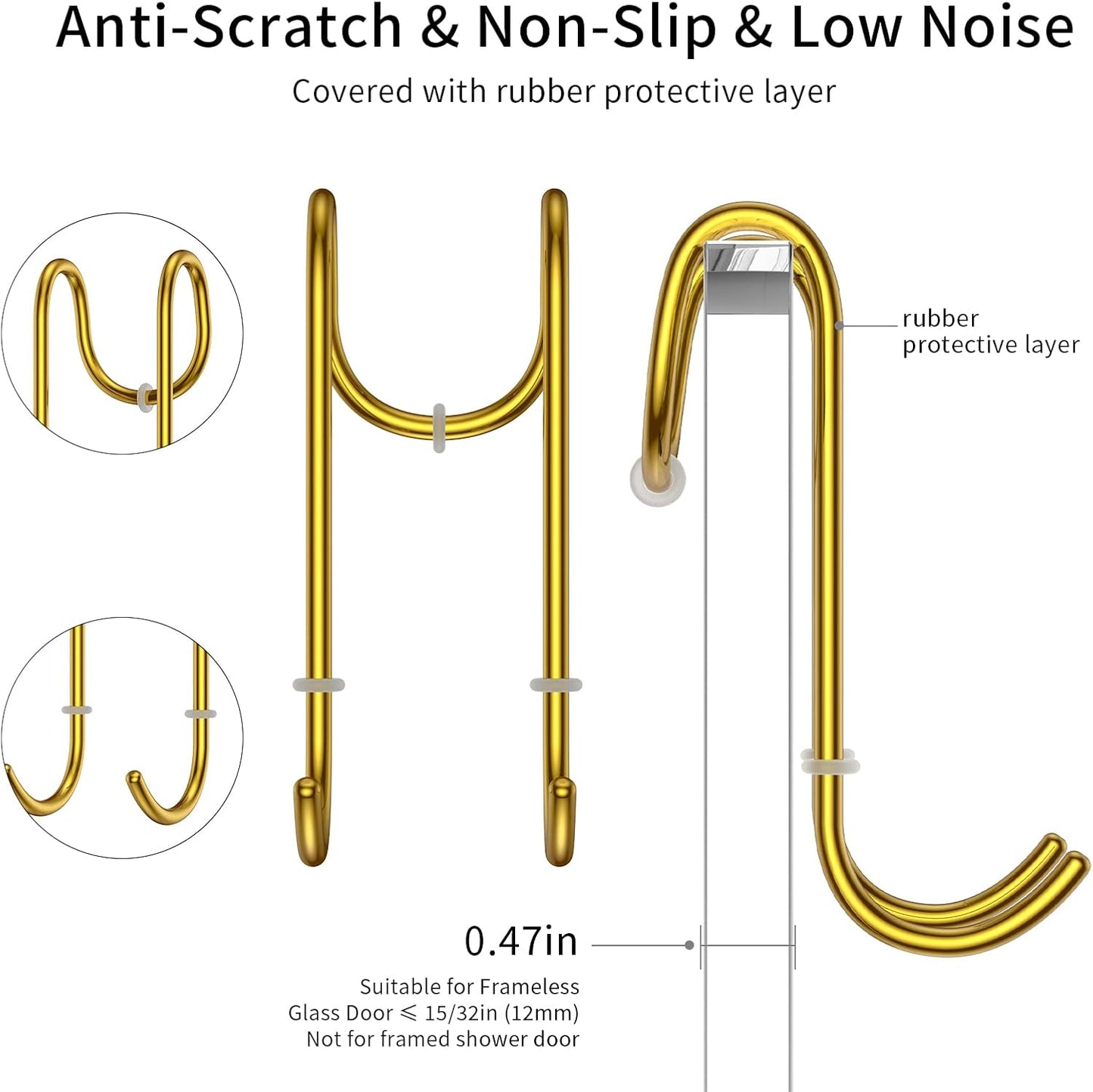 Shower Squeegee for Glass Door 12-Inch Stainless Steel Bathroom Squeegee Window Wiper, 100% Streak-Free, Includes Shower Door Hook and Adhesive Hook, for Window Mirror Tiles Car All-Purpose Squeegee