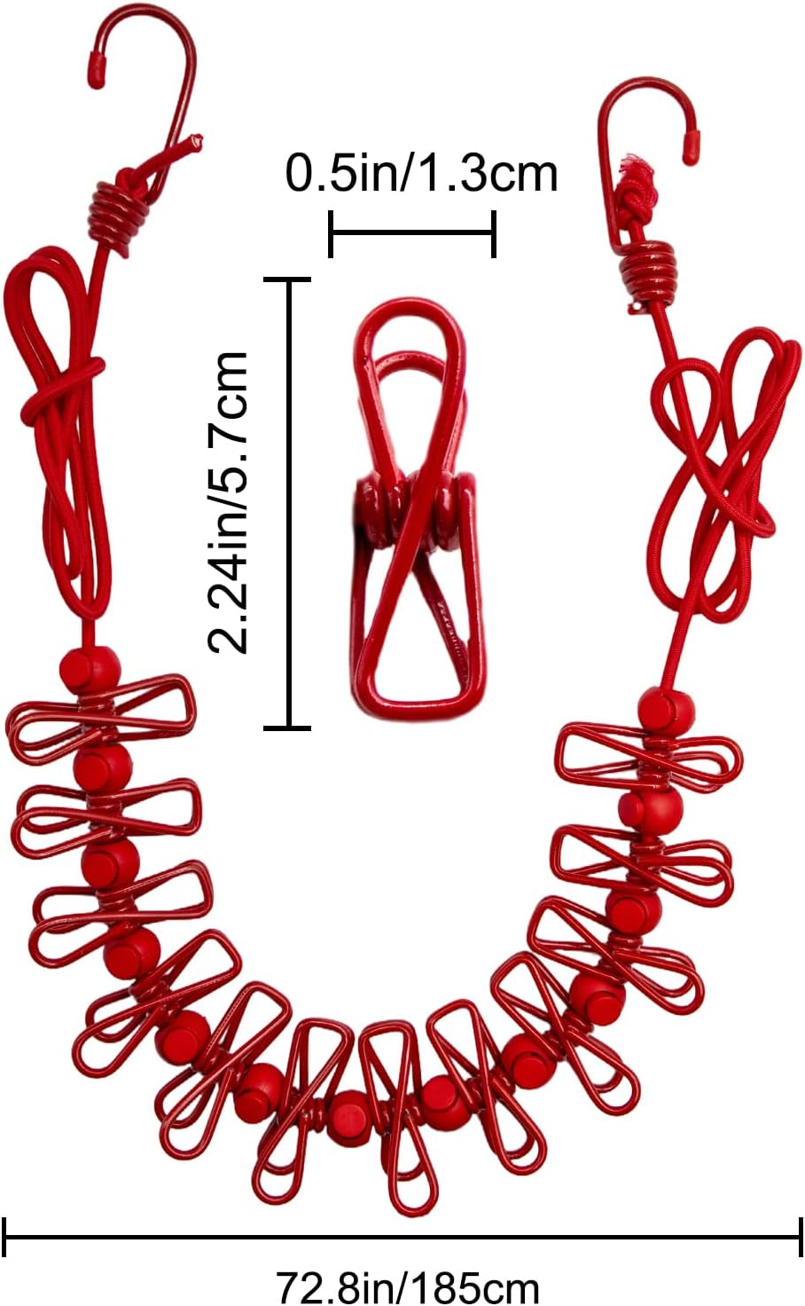 2 Pack Camping Clothesline Portable 12 Clothespins, Red Camping Accessories Travel Clothesline for Outdoor Indoor, Retractable Clothes Line Elastic Clothesline for Camper Hotel Room