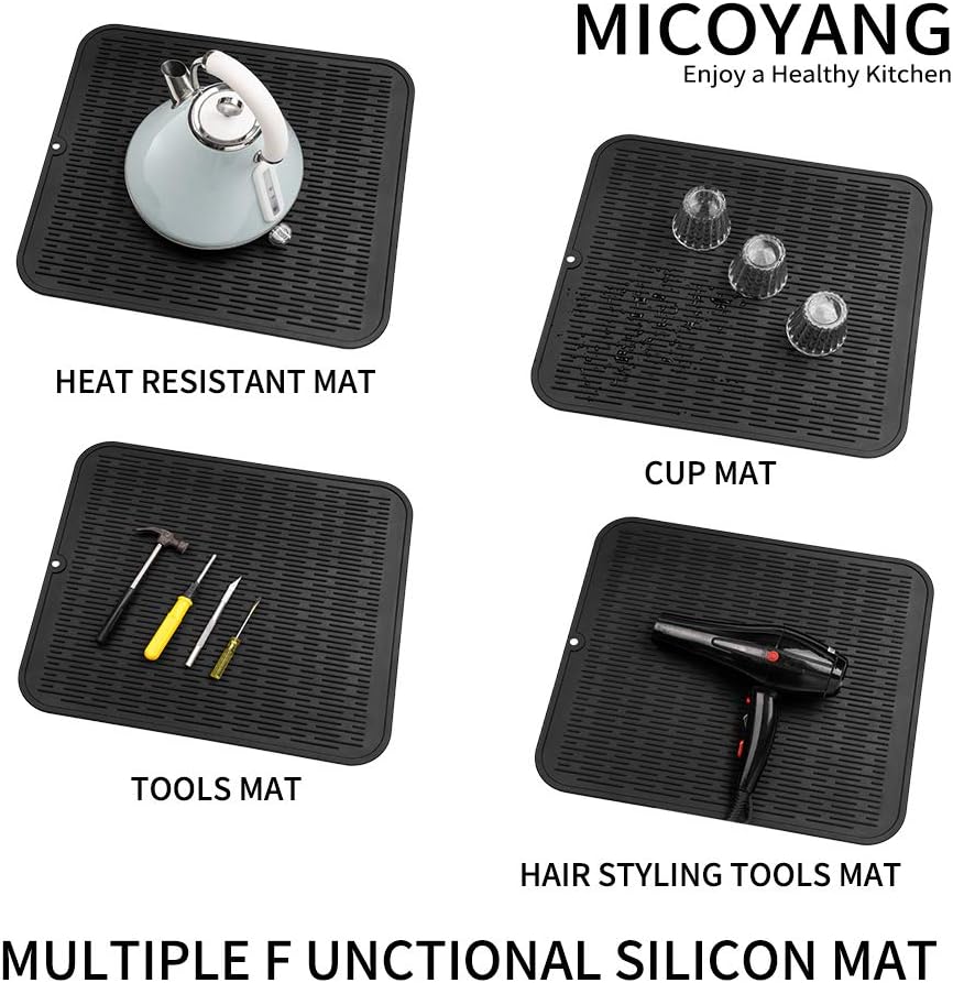 Silicone Dish Drying Mat for Multiple Usage,Easy clean,Eco-friendly,Heat-resistant Silicone Mat for Kitchen Counter or Sink,Refrigerator or Drawer Liner Black 2XL 24 inches x 18 inches