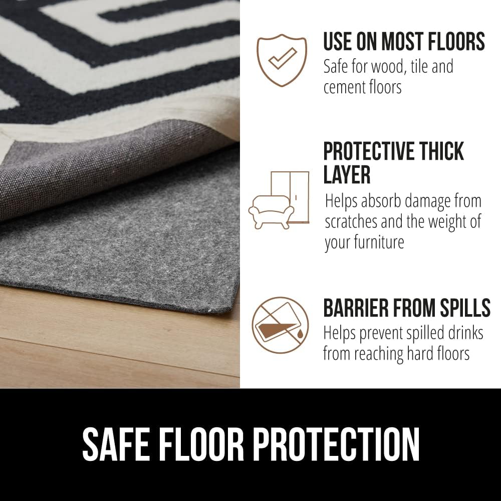GORILLA GRIP Felt and Natural Rubber Stay in Place Slip Resistant Rug Pad, 1/4in Thick, 6x9 FT Protective Padding Under Area Rugs, Cushioned Gripper Pads, Carpet Runners, Hardwood Floors Protection