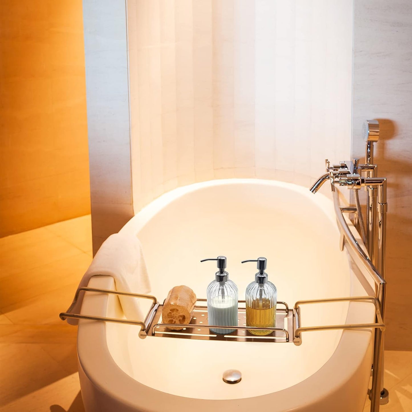 Clear Glass Soap Dispenser 18 oz, 2 Pack Hand Dish Soap Dispensers Bathroom with Stainless Steel Pump, Refillable Kitchen Liquid Decorative Bottles for Hand Sanitizer, Lotion