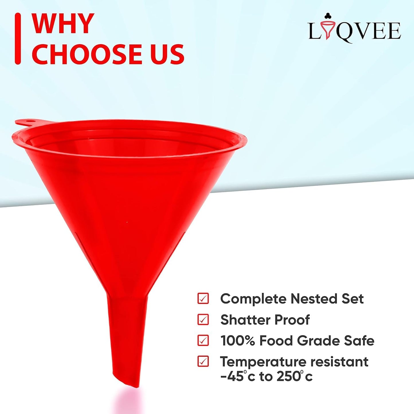 Funnel 4-Pack Funnels for Kitchen Use Filling Bottles - Food-Grade Plastic, Funnels for Automotive Use, Mess-Free Filling, funnels for Filling Bottles, Sizes (122, 101, 76 & 50mm)