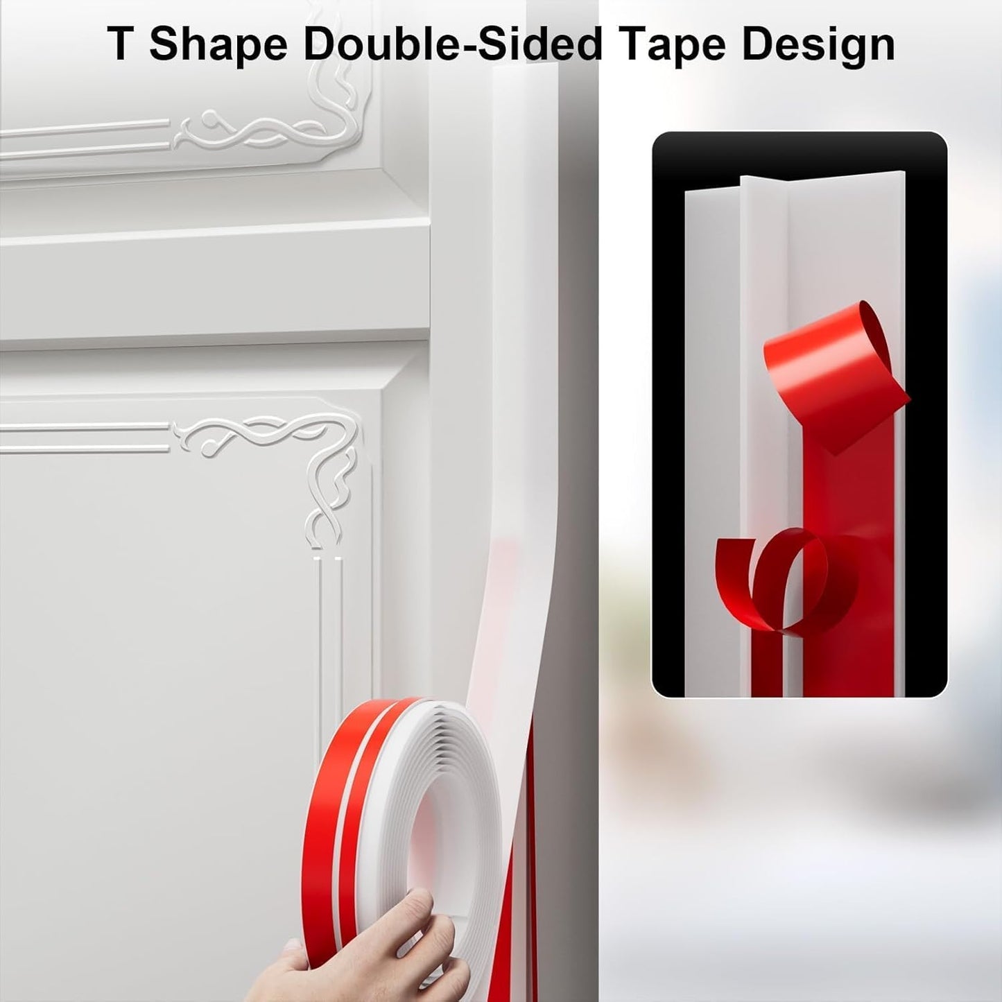 T-Shaped Door Draft Stopper, 1.97 in x 40 Ft Silicone Seal Strip for Windows Gaps, Weather Stripping Seal Strip Shower Sweep, White