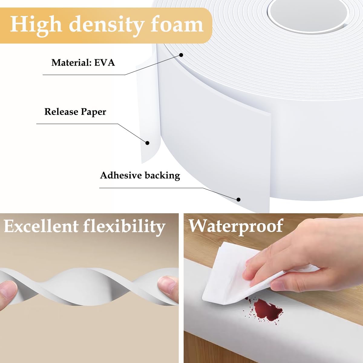 Strong Adhesive Door Weather Stripping,2Inch Wide X 1/13 Inch Thick,Foam Insulation Tape,Air Conditioner Foam,Window Soundproof Weatherproof,Total 33 Feet Long