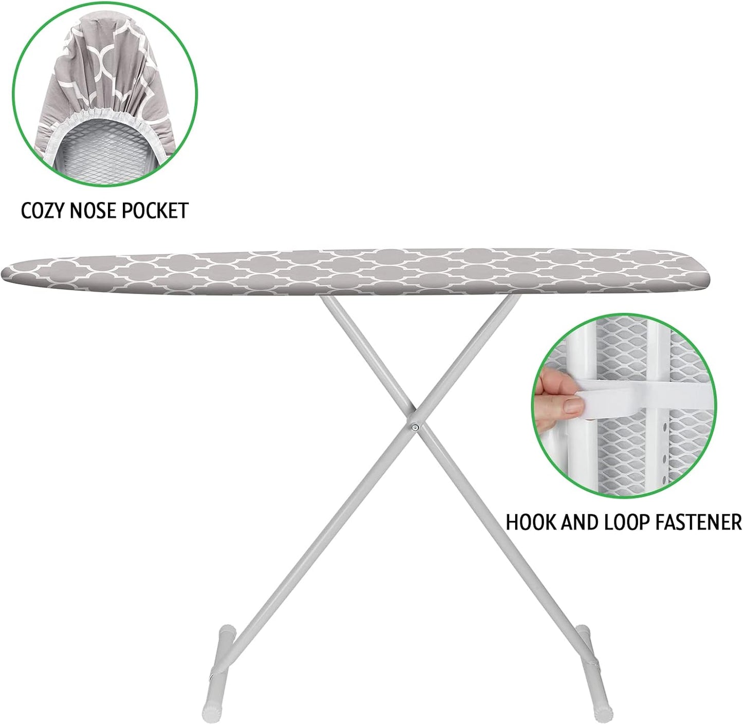 Ironing Board Cover and Pad 15x54 Inch Standard Ironing Board Cover with Elastic Edge and Hook and Loop Fasteners Scorch and Stain Resistant Cotton Ironing Covers with Thick Padding