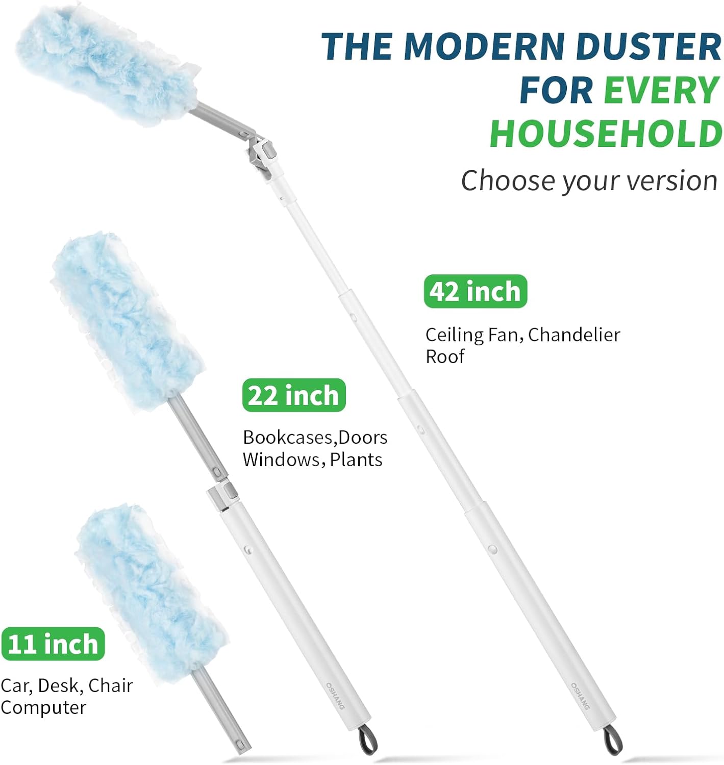 oshang Duster Heavy Duty 3.6 ft Extended Handle Dusting Kit - Multi-Surface Cleaning | Home, Office, Furniture, Ceiling Fan | Powerful Dust Removal | Feather Dusters (1 Duster + 12 Refills)
