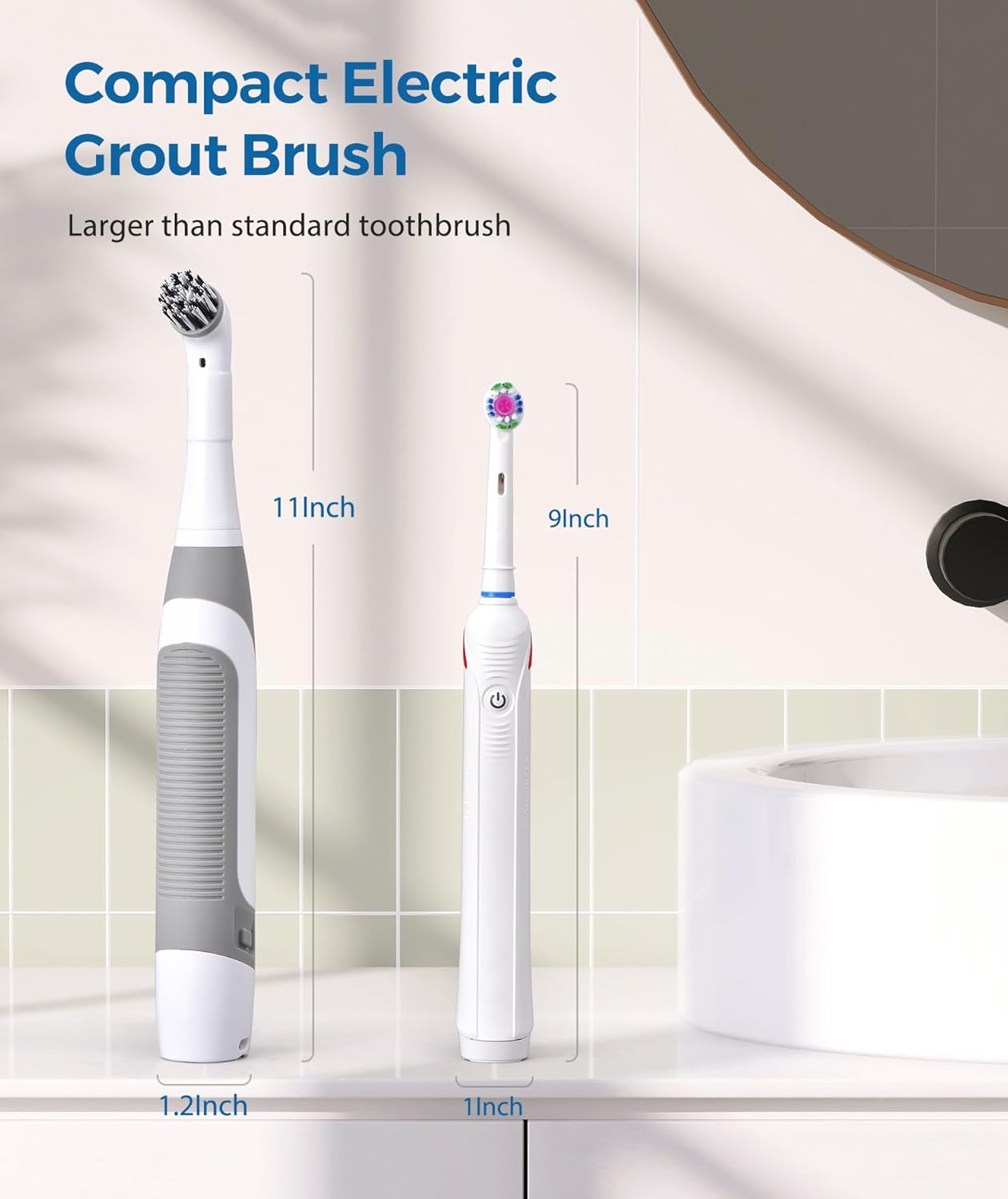 kHelfer Electric Cleaning Brush with Battery Power, KH6A Small Electric Grout Brush&5 Replacement Brush, Lightweight Waterproof Stainless Steel Wire Brush for Grout, Tile, Corner, Kitchen, Bathroom