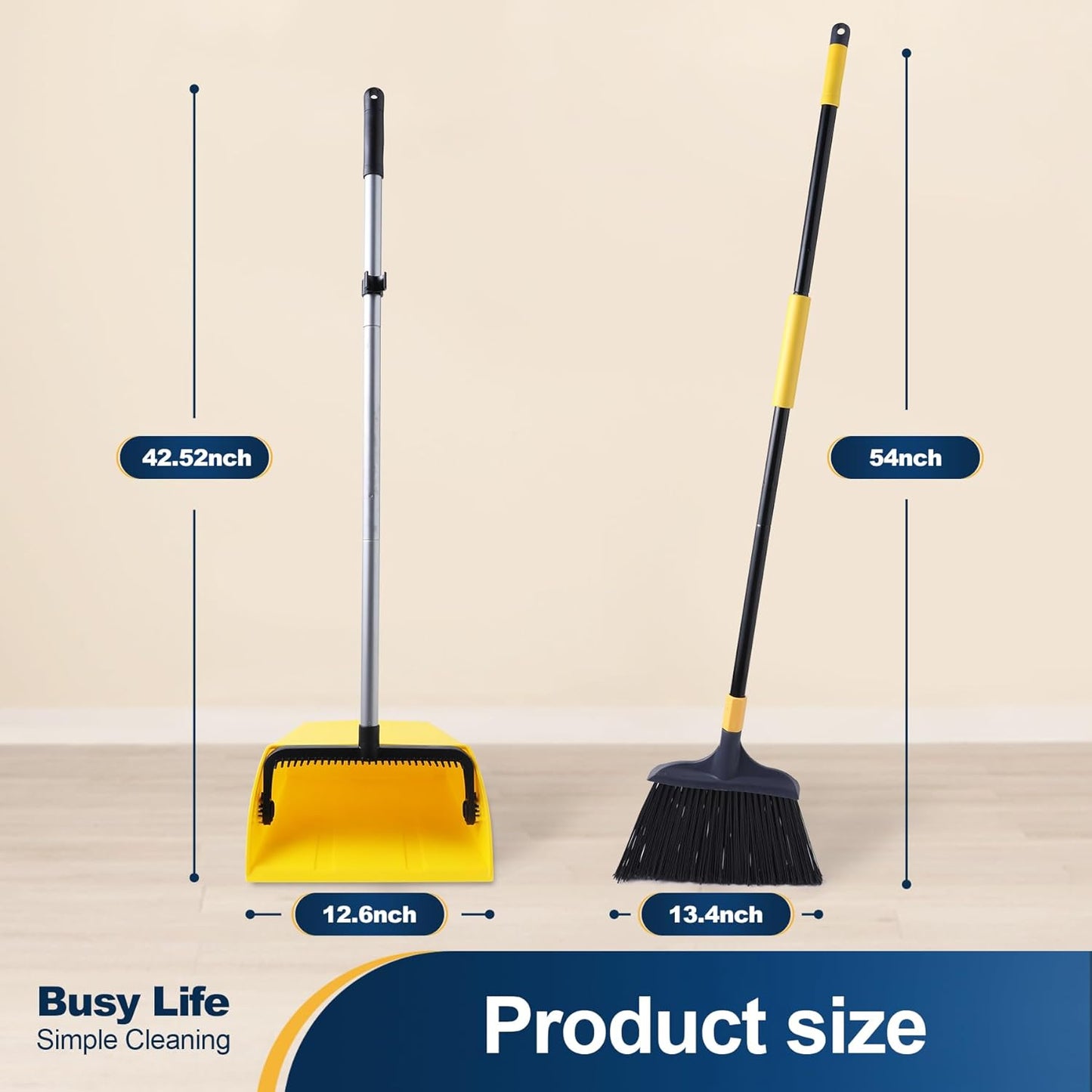 Yocada Commercial Broom and Dustpan Set with Comb Commercial Outdoor Indoor for Courtyard Garage Lobby Mall Market Floor Home Kitchen Room Office Pet Hair Rubbish