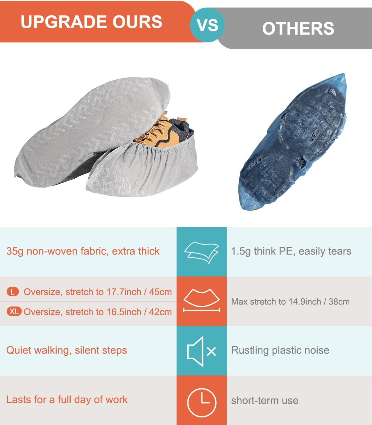 Shoe Covers Disposable 60 Pack, Non-Woven Booties for Shoes, Durable Non-Slip Shoe Protectors for Indoors, Breathable Stretch Fit – L & XL Sizes, Black/Grey/Printed Options