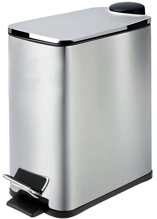 Stainless Steel Small Trash Can with Lid & Step Pedal - 6 Liters/1.6 Gallon Soft Close Garbage Can with Removeable Inner Bucket - Trash Cans for Bathroom, Bedroom, Kitchen & Office (Chrome)