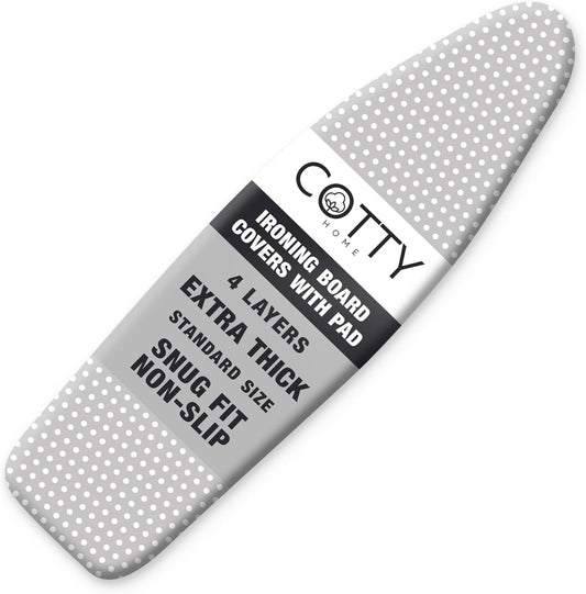 Extra Thick Ironing Board Covers with Pad Standard Size 15x54, Heat Reflective Full Scorch Resistant Padding, Snug Fit Non-Slip Nose Pocket Fastener Straps Elastic Edges, Gray Spotted