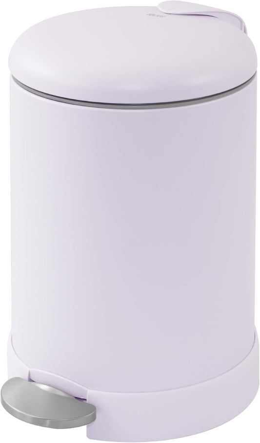 Glad Small Trash Can, 1.2 Gallon | Round Stainless Steel Garbage Bin with Soft Close Lid & Step Foot Pedal | Metal Waste Basket with Removable Inner Bucket, Lavender