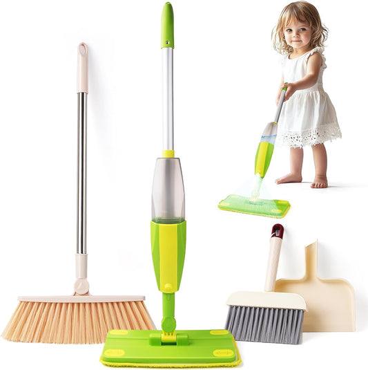 Kids Cleaning Toy Set,Mini Spray Mop Montessori Toys Pretend Play Cleaning Tool for Toddlers with Spray Mop & Kids Broom Dustpan Set Cleaning Toys Gift for Toddlers Girls Boys Age 3+