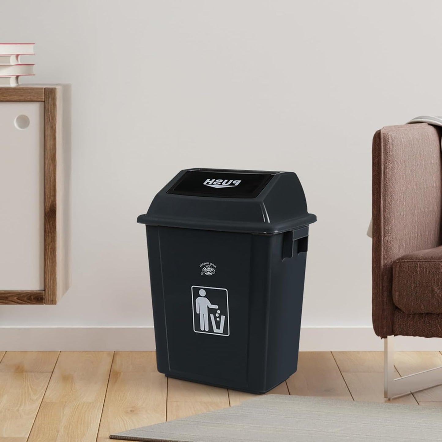 8 Gallon Plastic Kitchen Trash Can with Swing Lid, Rectangular Office Garbage Can, Gray(Pack of 4)