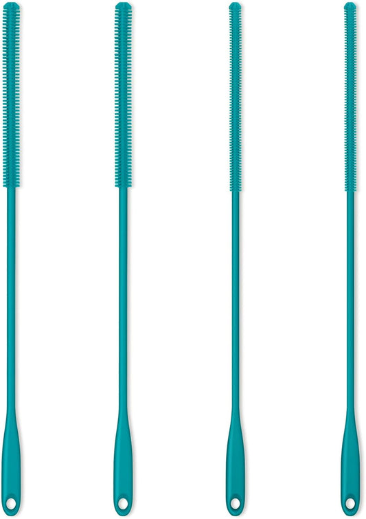 Silicone Straw Brush 4 Pack - (2 Small, 2 Wide) - 10 Inch Reusable Straw Cleaner, Pipe Cleaner, Glass and Detailing Tool (Turquoise)