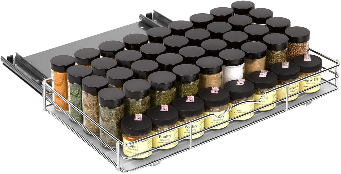 Pull Out Cabinet Organizer for Spices, Cans - Heavy Duty with Lifetime Limited Warranty- Pull Out Spice Rack- Cabinet Pull Out Shelf for Cans,Dishes, Etc, 18-3/8"Wx 10-1/2"D x 2-3/4” H, Chrome